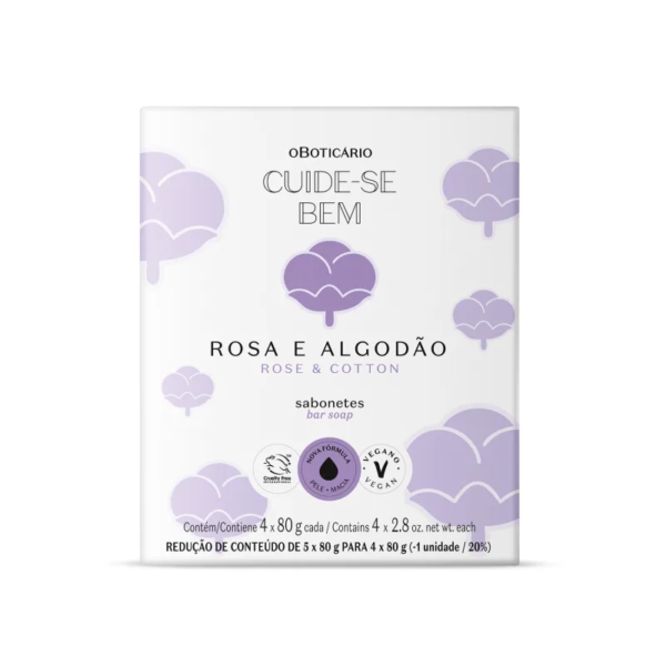 Sabonetes Cuide-se Bem Rosa e Algodão 4x80g Cada - Imagem 2