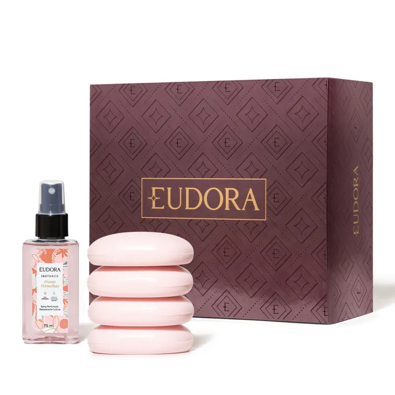 Kit Presente Dia das Mães Frutas Vermelhas: Spray Corporal 75ml + Sabonete em Barra 80g (4 unidades)