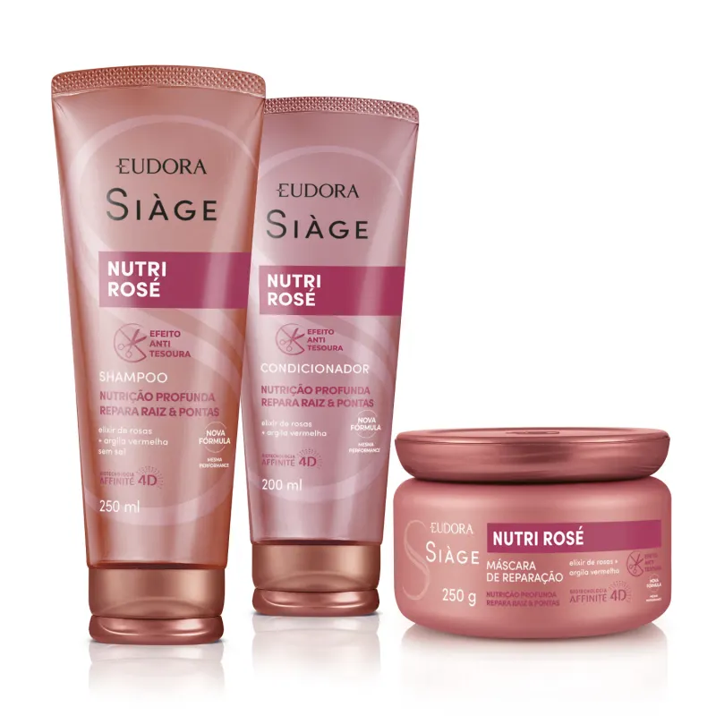 Kit Combo Siàge Nutri Rosé: Shampoo 250ml + Máscara 250g + Condicionador 200ml