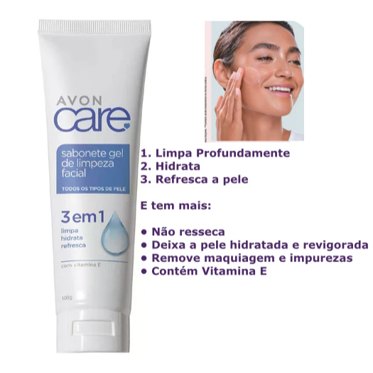 Sabonete Gel Avon Care Limpeza Facial 3 em 1 100gr