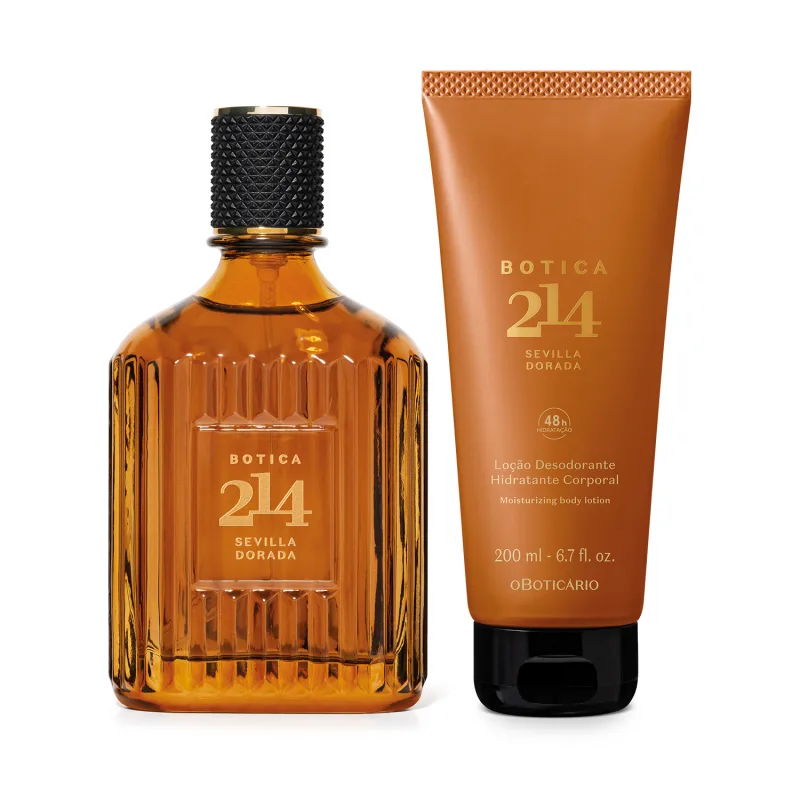 Combo Botica 214 Sevilla Dorada masculino: Eau de Parfum Fougére Aromático 90ml + Loção Corporal 200ml