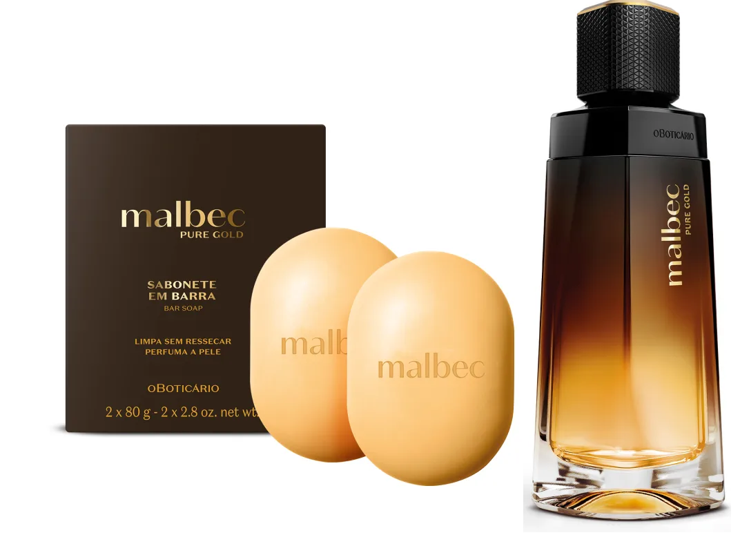 Combo Presente Dia dos Pais Malbec Pure Gold: Desodorante Colônia 100ml + Sabonete em Barra 2x80g Malbec