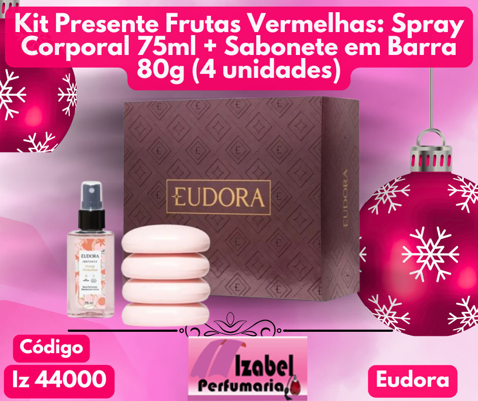 Kit Presente Frutas Vermelhas: Spray Corporal 75ml + Sabonete em Barra 80g (4 unidades) Eudora
