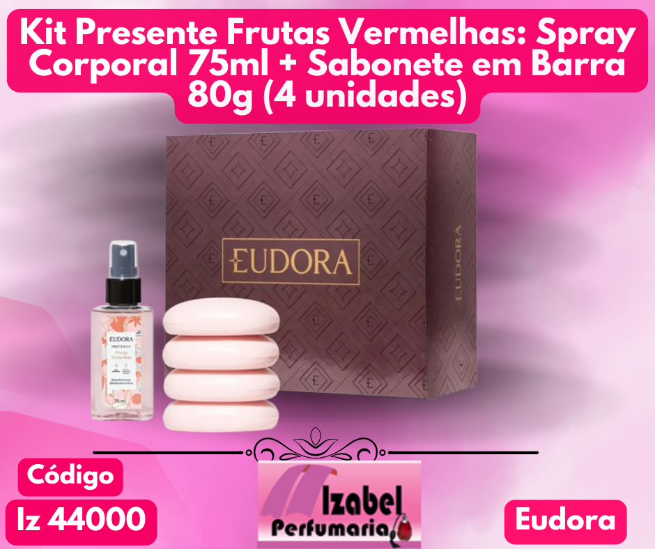 Kit Presente Frutas Vermelhas: Spray Corporal 75ml + Sabonete em Barra 80g (4 unidades) Eudora