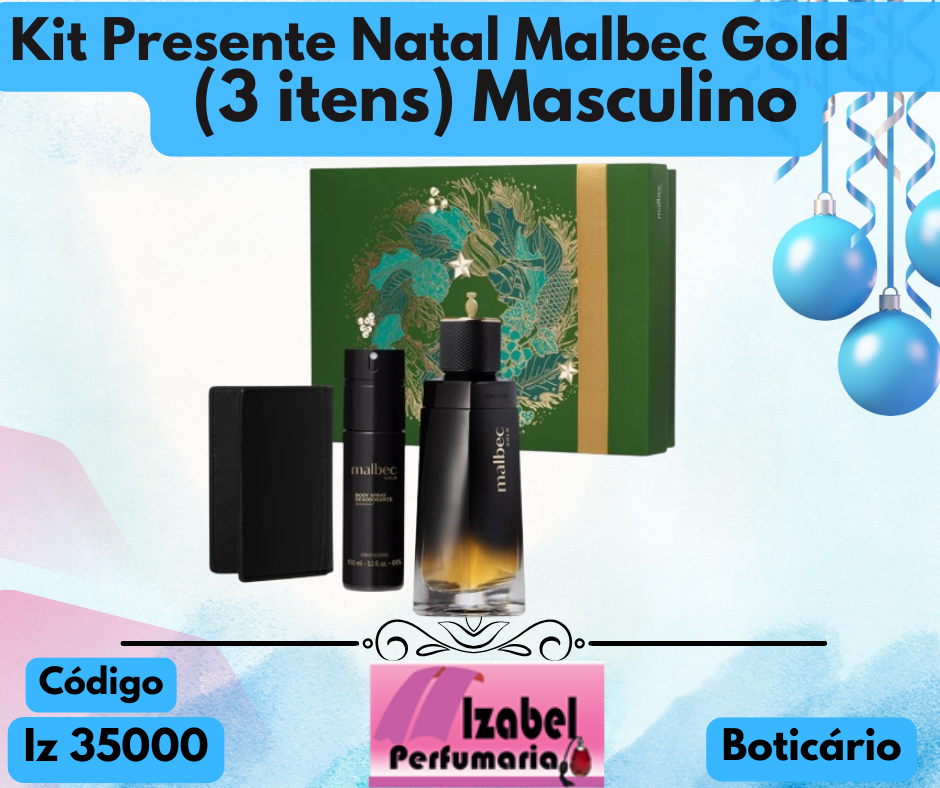 Kit Presente Natal Malbec Gold (3 itens) Boticário