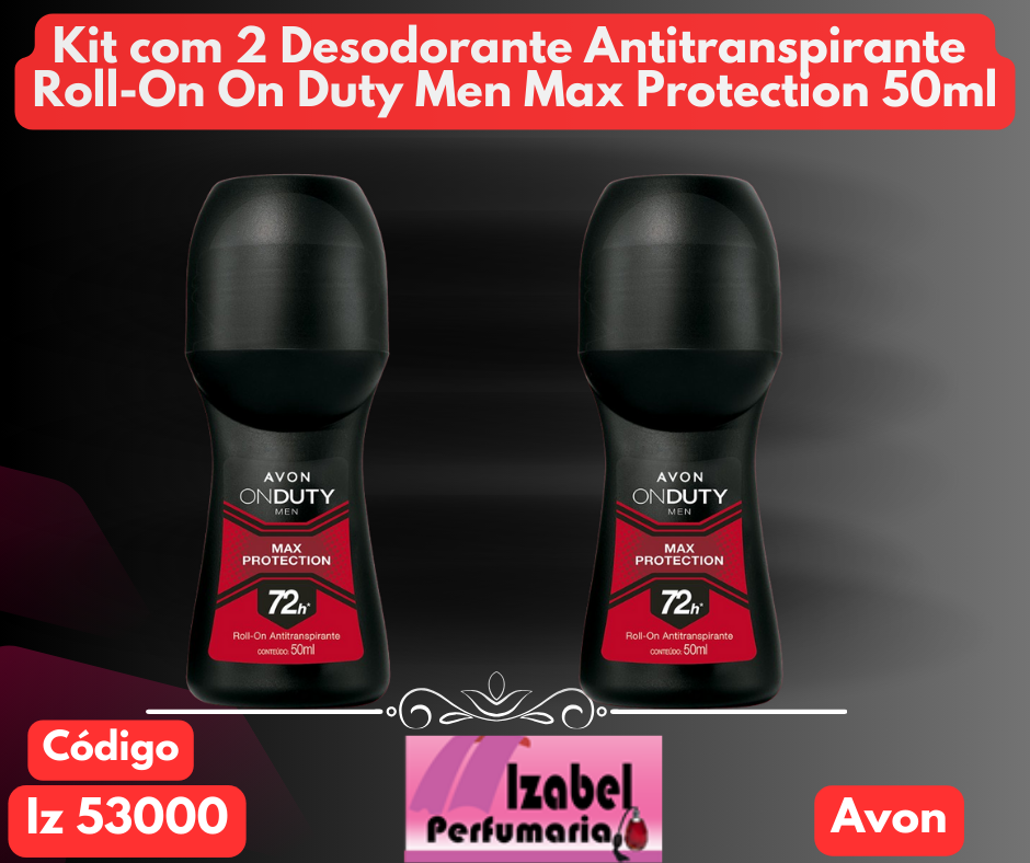 Kit com 2 unidades Desodorante Antitranspirante Roll-On On Duty Men Max Protection 50ml
