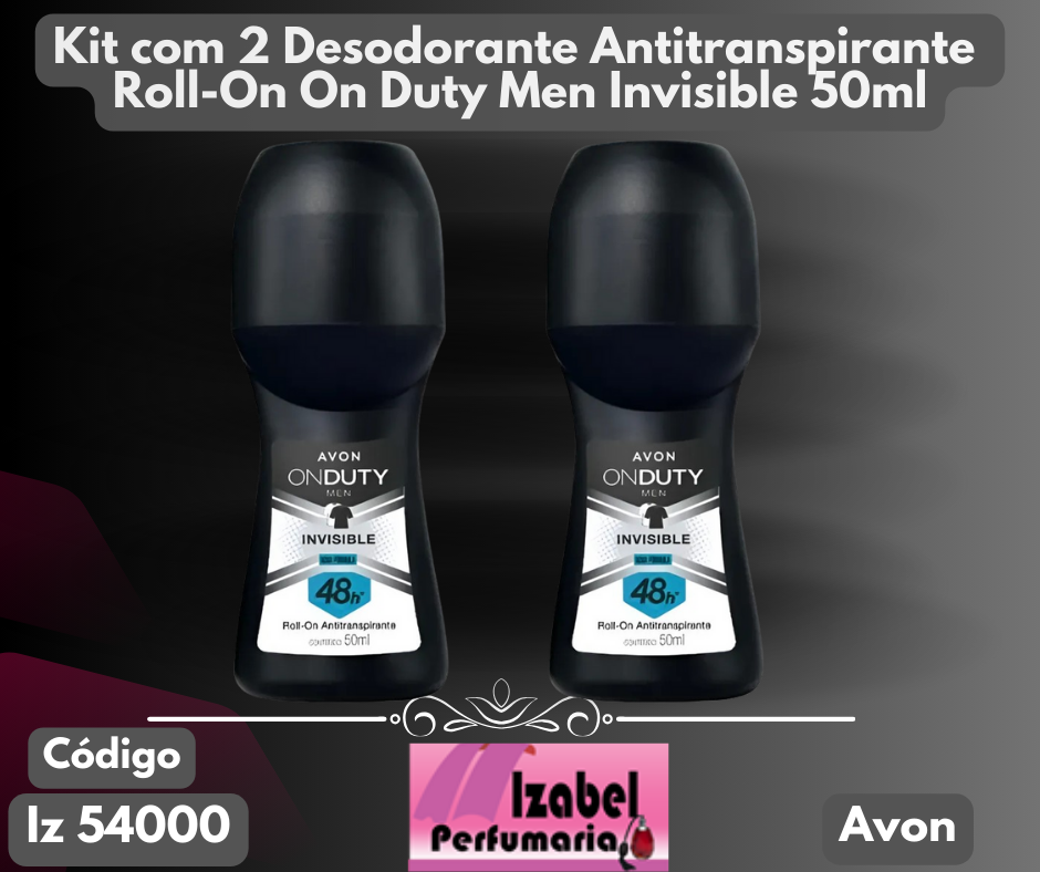 Kit com 2 unidades Desodorante Antitranspirante Roll-On On Duty Men Invisible 50ml