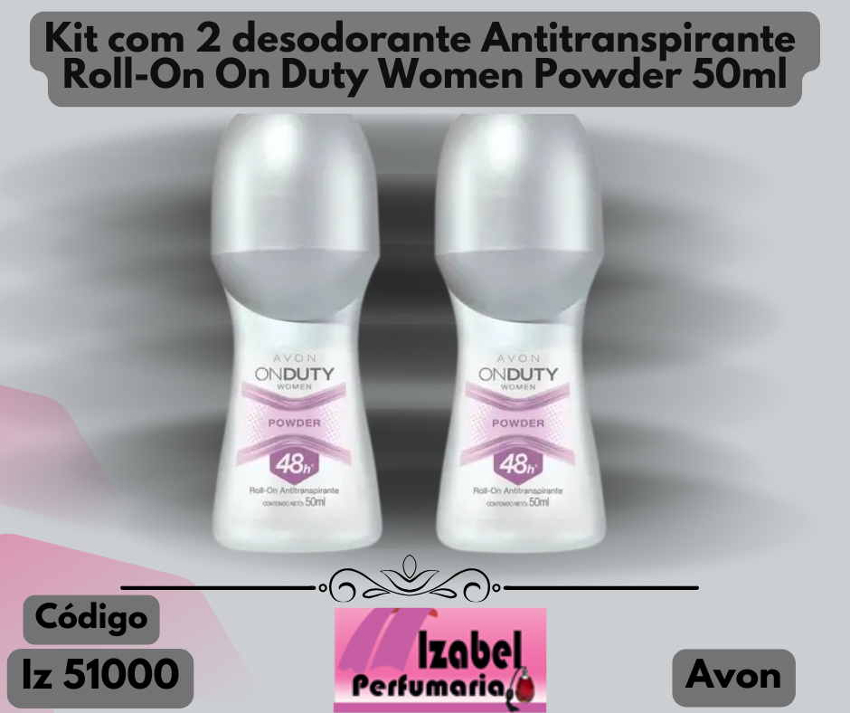 Kit com 2 desodorante Antitranspirante Roll-On On Duty Women Powder 50ml