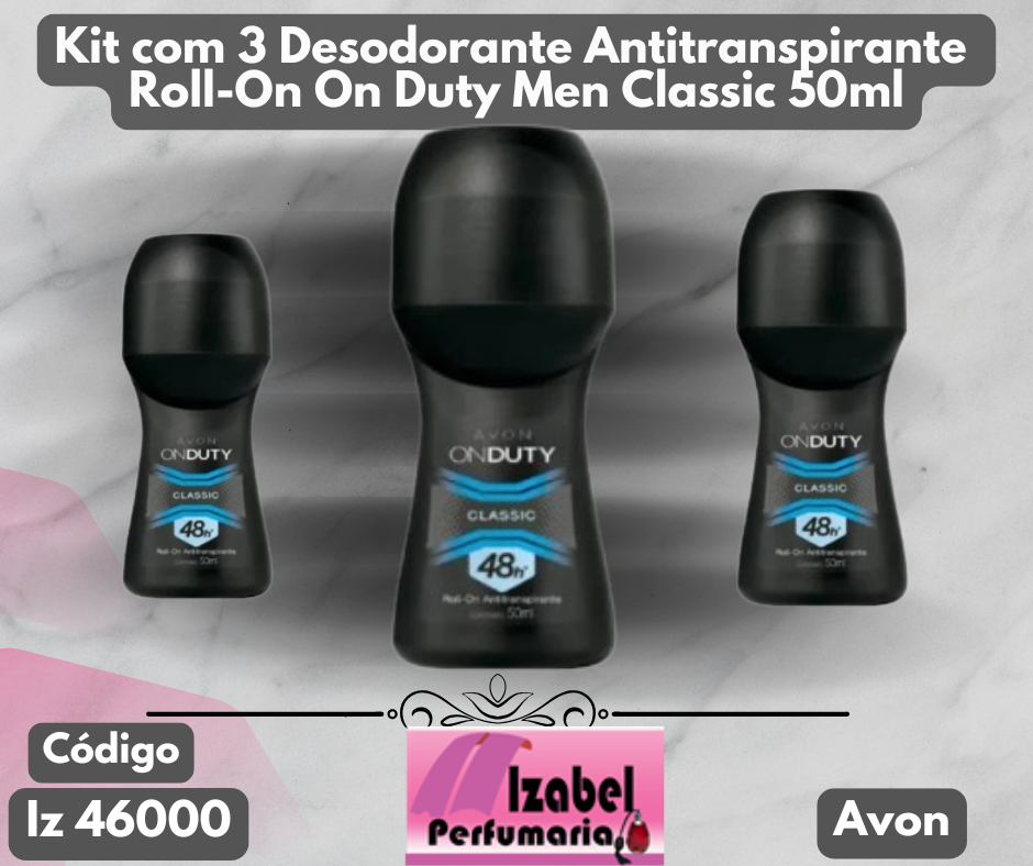 Kit Avon com 3 unidades desodorante Roll On On Duty Men Classic 50ml