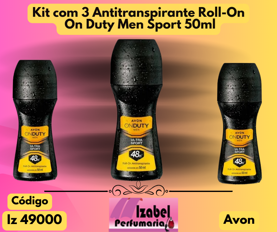 Kit com 3 antitranspirante Roll-On On Duty Men Sport 50ml