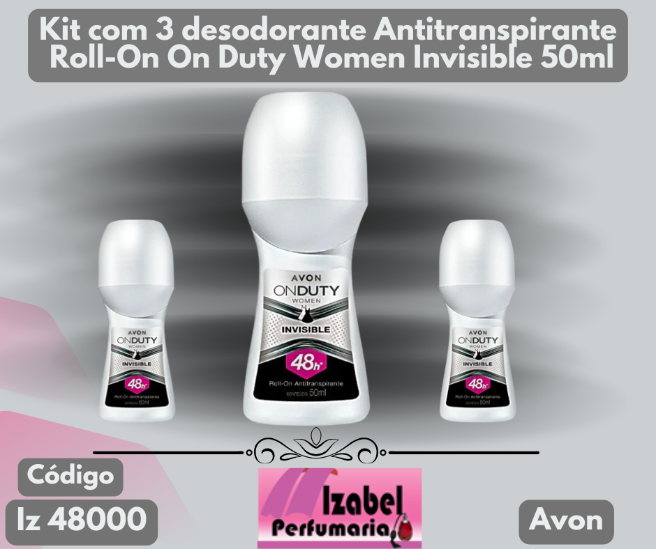 Kit com 3 unidades desodorante Antitranspirante Roll-On On Duty Women Invisible 50ml
