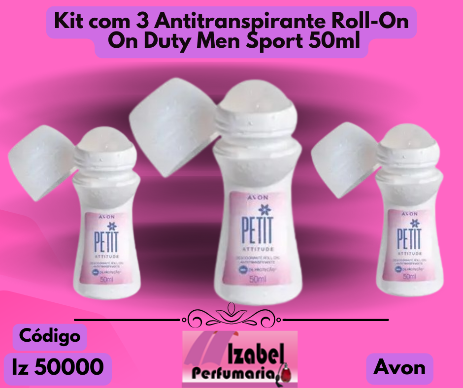 Kit com 3 Desodorante Antitranspirante Roll-On Petit Attitude 50ml