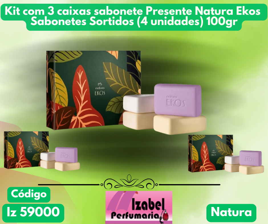 Kit com 3 caixas sabonete Presente Natura Ekos Sabonetes Sortidos (4 unidades) 100gr cada