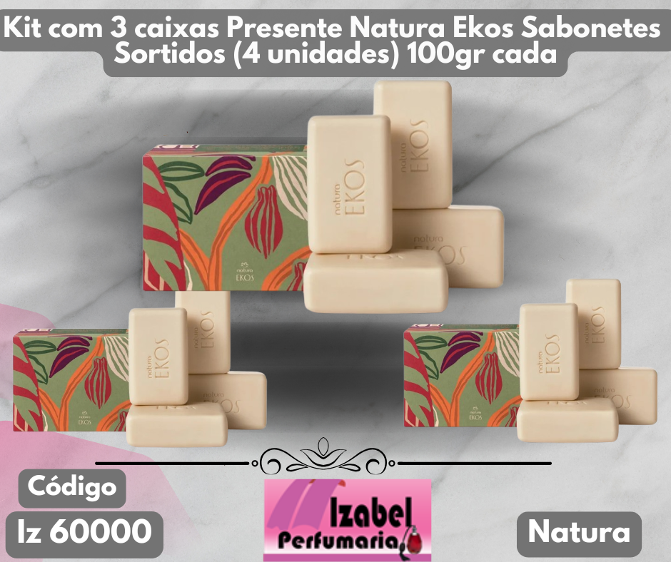 Kit com 3 caixas Presente Natura Ekos Sabonetes Sortidos (4 unidades) 100gr