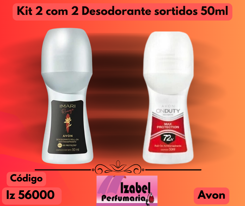 Kit 2 com 2 unidades Desodorante Antitranspirante Roll-On sortidos 50ml
